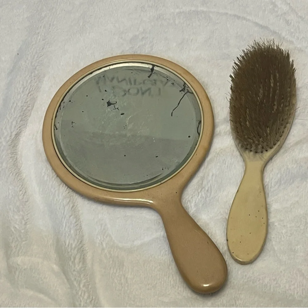 Vintage Handheld Mirror and Brush Set